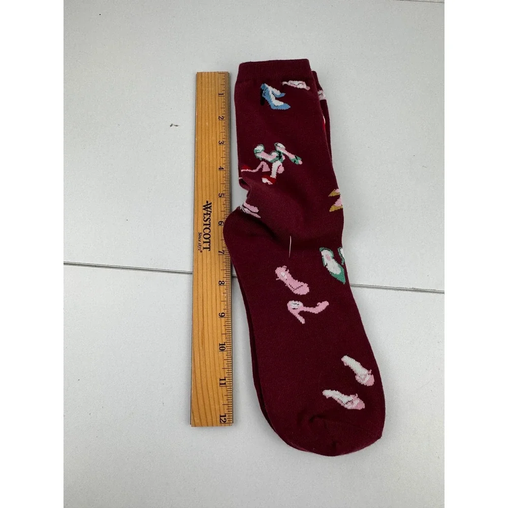Womens Burgundy Socks Head Over Heels Shoes Print Novelty Ankle‎ Socks